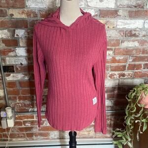SHEIN Ribbed Light Magenta Long Sleeve Hooded Shirt Size S